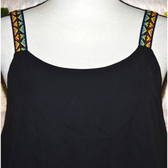 Vintage Havana Ladies Sheer Black Cropped Tank Top Size L Aztec Straps - Picture 3 of 10